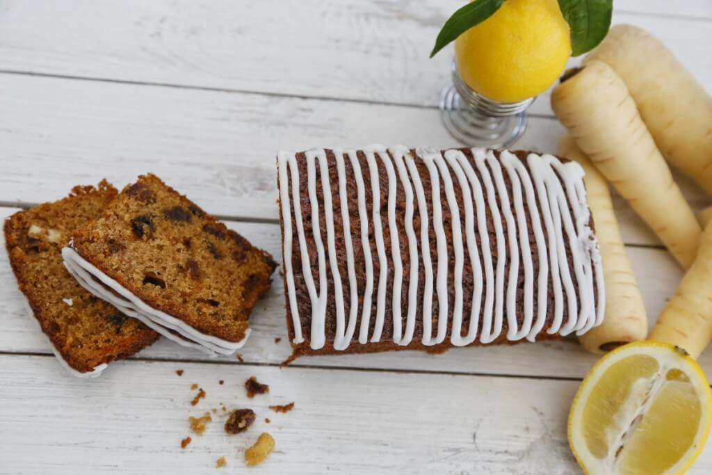 Fruit Loaf with Parsnip and Lemon Icing