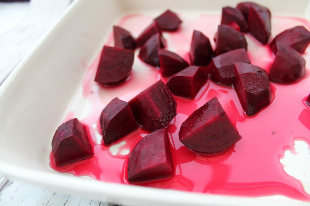 Water added to the cubed beetroot.